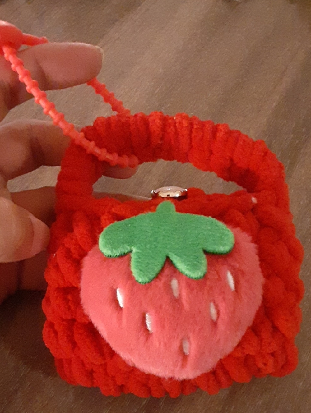 Crochet Strawberry Bag Charm - Red
